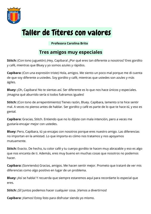 Taller de Títeres con valores. Tema: La discriminación. 