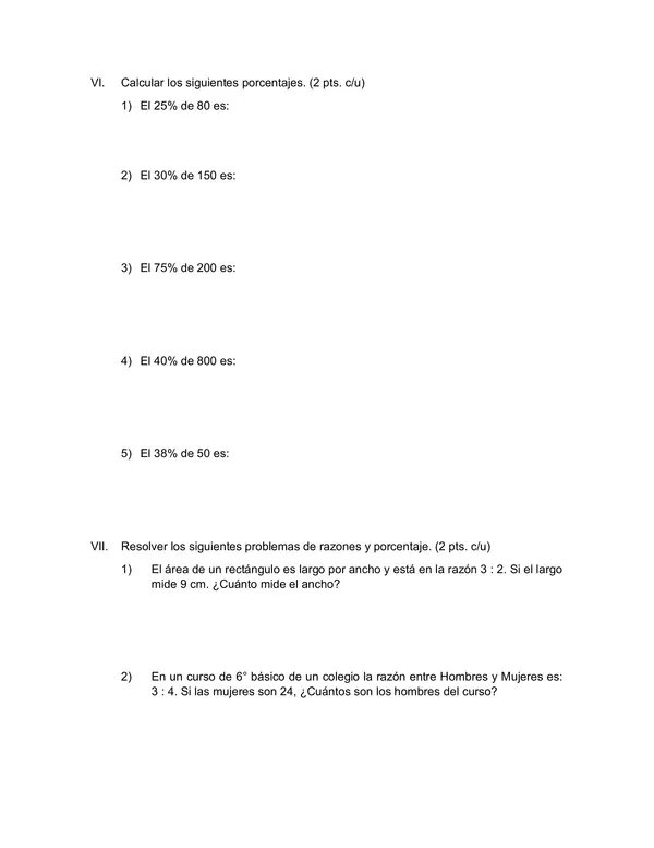 Evaluacion de Matematica 6 Basico: razones y proporciones