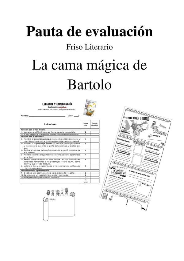 Pauta de evaluación - Friso literario - La Cama mágica de Bartolo