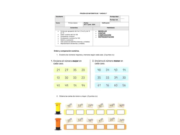 Evaluacion matemáticas unidad 1 