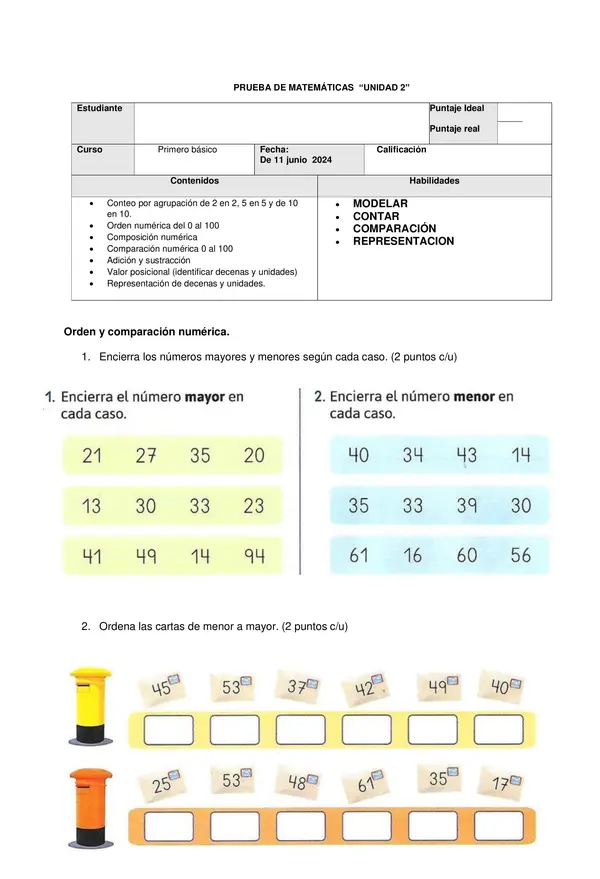 Evaluacion matemáticas unidad 1 
