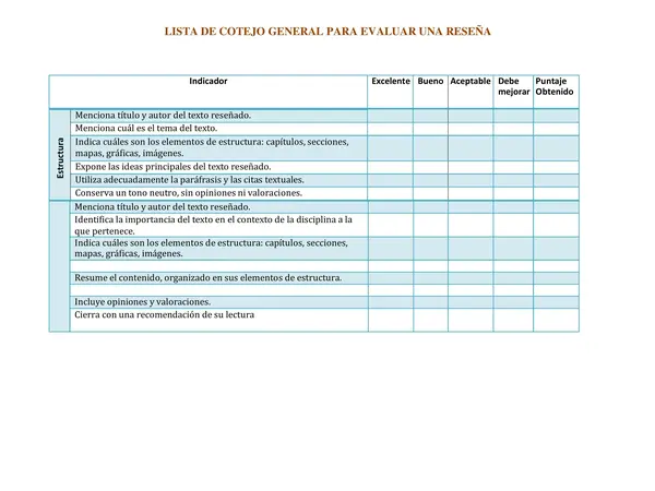 Pauta de evaluación reseña literaria