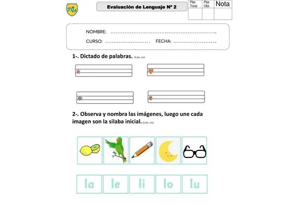 Evaluación de lenguaje letra M L
