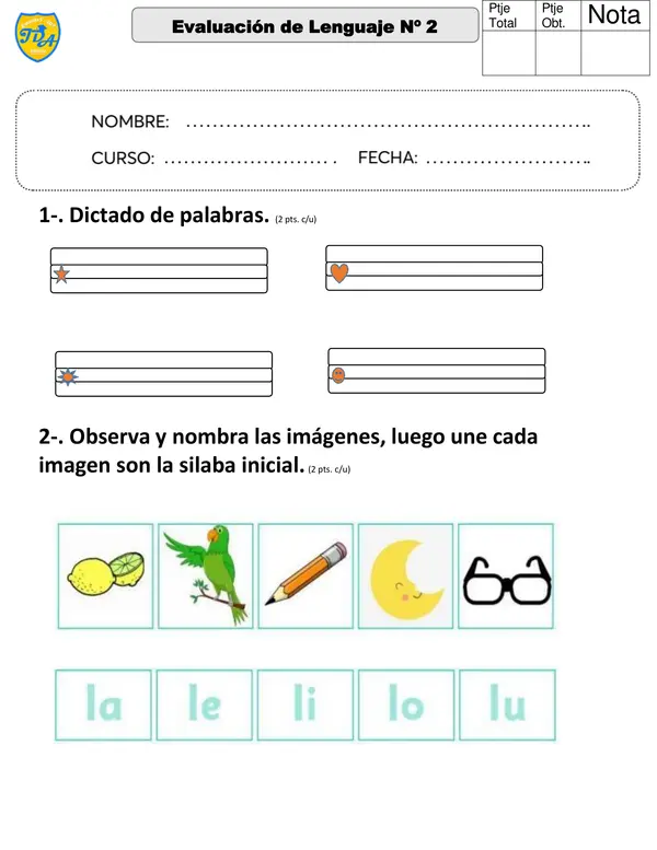 Evaluación de lenguaje letra M L