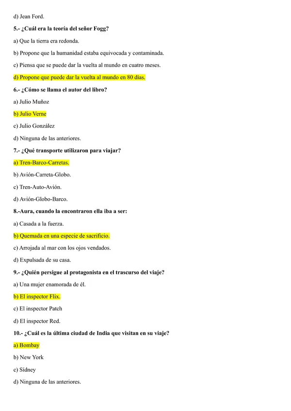 Evaluación de Comprensión Lectora: La vuelta al mundo en 80 días