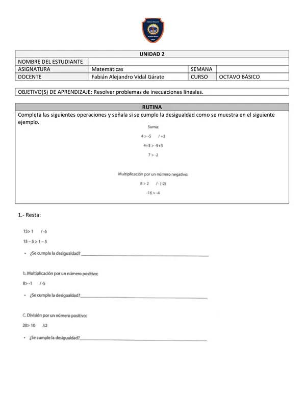 Resolver problemas de inecuaciones lineales.