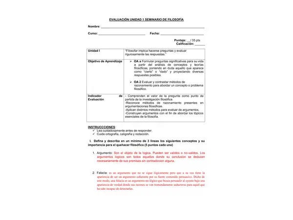 Solucionario Evaluación: 1 Seminario De Filosofía 130280 20210905 2020072 - Seminario de Filosofí...