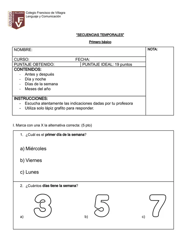 Evaluación secuencias temporales, meses, días"