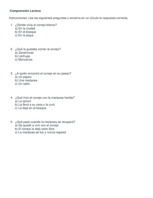 Evaluación de Lectura   2° Básico.
