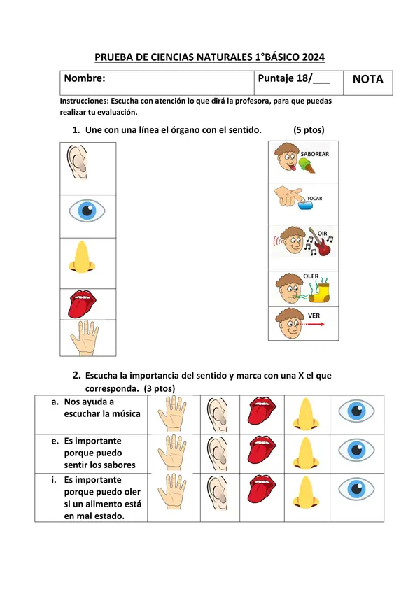 Evaluación de ciencias naturales