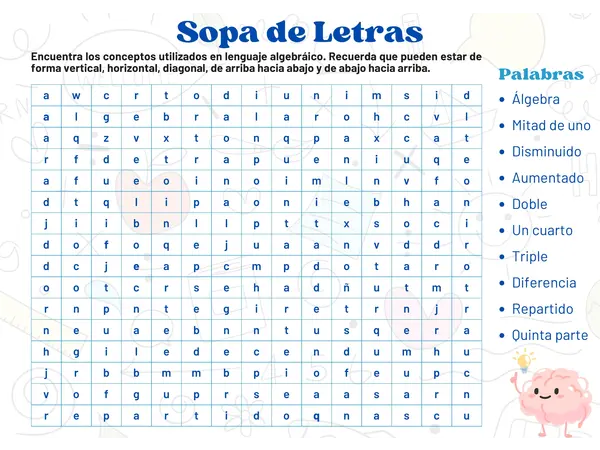 Sopa de letras Lenguaje Algebraico