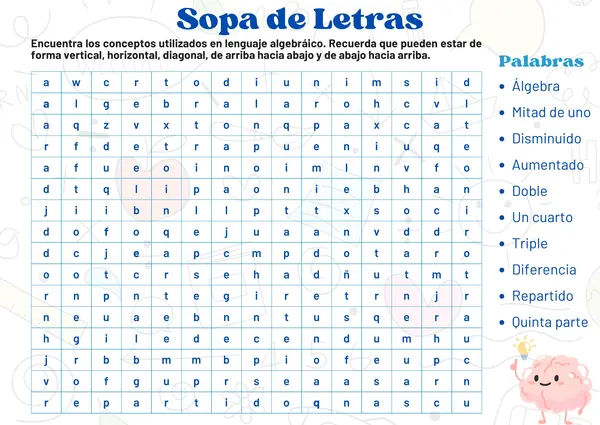 Sopa de letras Lenguaje Algebraico