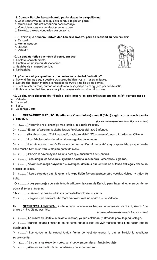 Evaluación   “La cama mágica de Bartolo”.