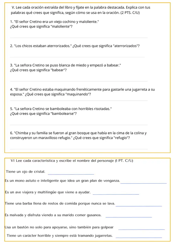 Prueba "Los cretinos" de Roald Dahl 