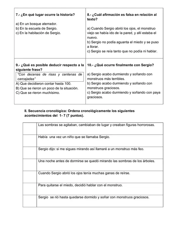 Control de lectura "El domador de monstruos"