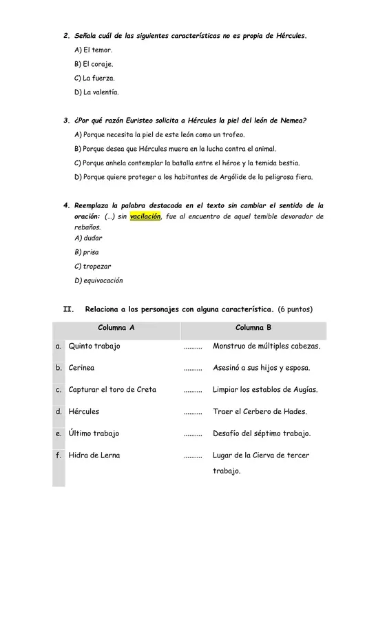Evaluacion Hércules - Los 12 trabajos