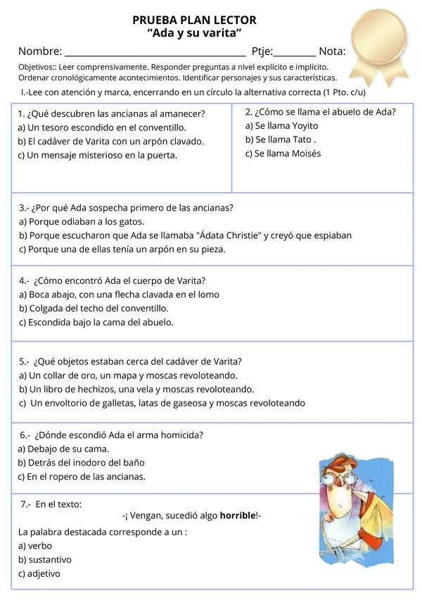 Evaluación Plan Lector: "Ada y su Varita" - Pepe Pelayo | 3° - 5° Básico