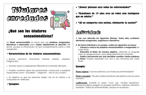 Guía de trabajo - Titulares enredados (Fake news) 