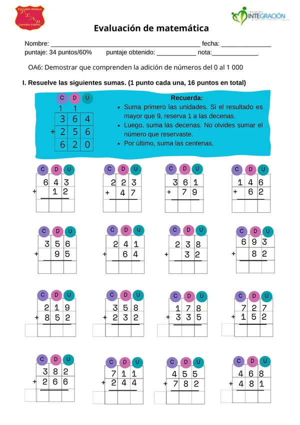 Prueba adecuada matemática 