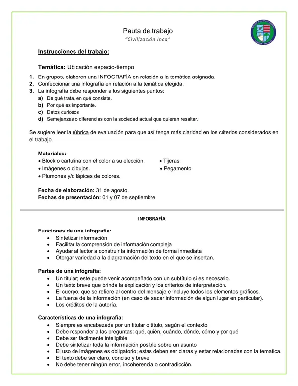EVALUACIÓN – INFOGRAFÍA “Vida en el Imperio Inca”