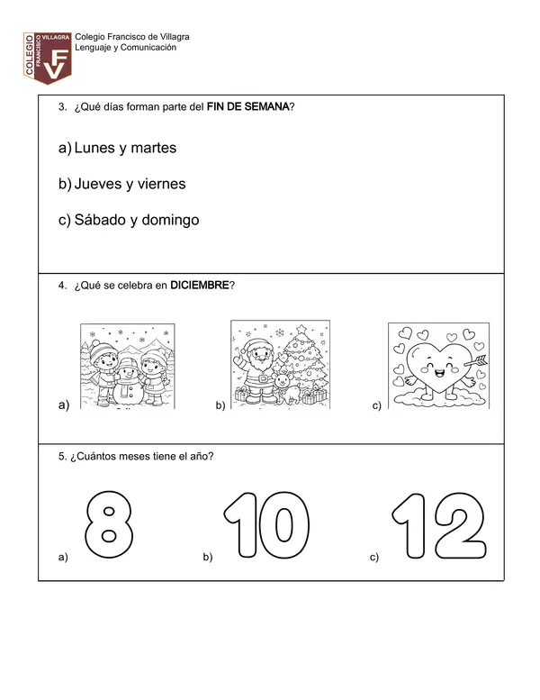 Evaluación secuencias temporales, meses, días"