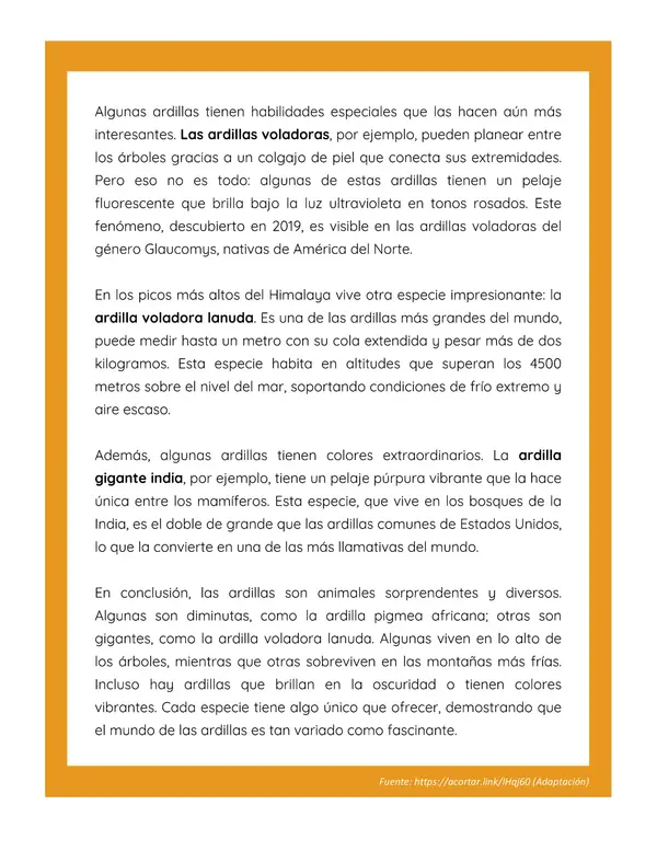 Comprensión lectora: Artículo informativo - El sorprendente mundo de las ardillas