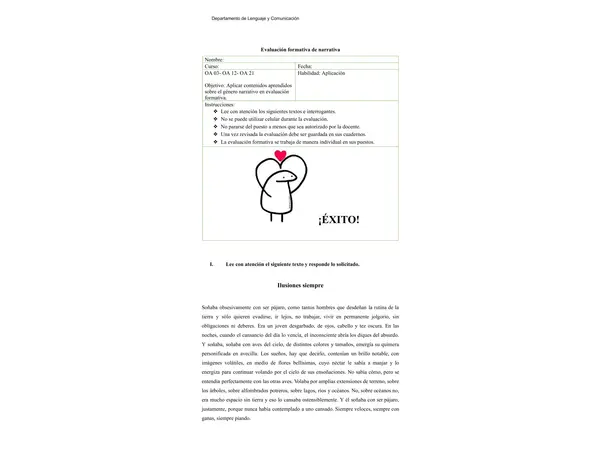 Evaluación de Narrativa: Comprensión, Tipos de Narrador, Tópicos Literarios y Escritura Creativa
