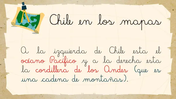 Chile junto a la cordillera de los Andes y el océano Pacífico.