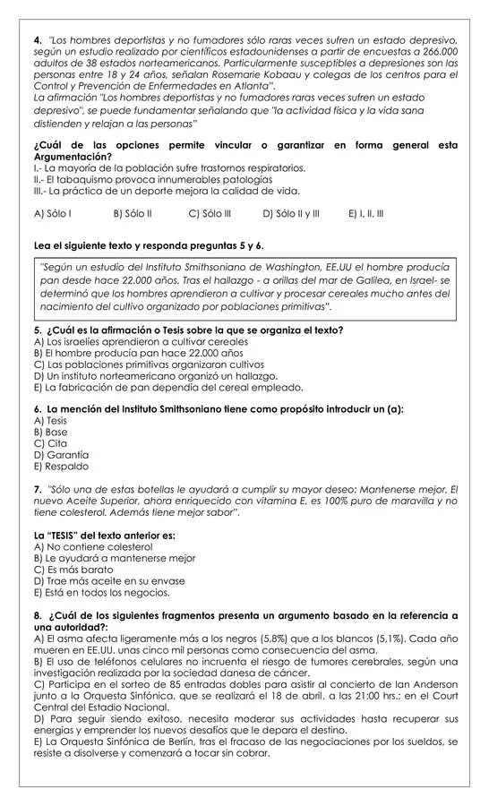 Prueba o guía evaluada - 8° básico - Texto argumentativo (Lengua y literatura)