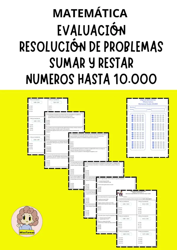 Prueba Resolución de problemas con Sumas, Restas hasta 10.000