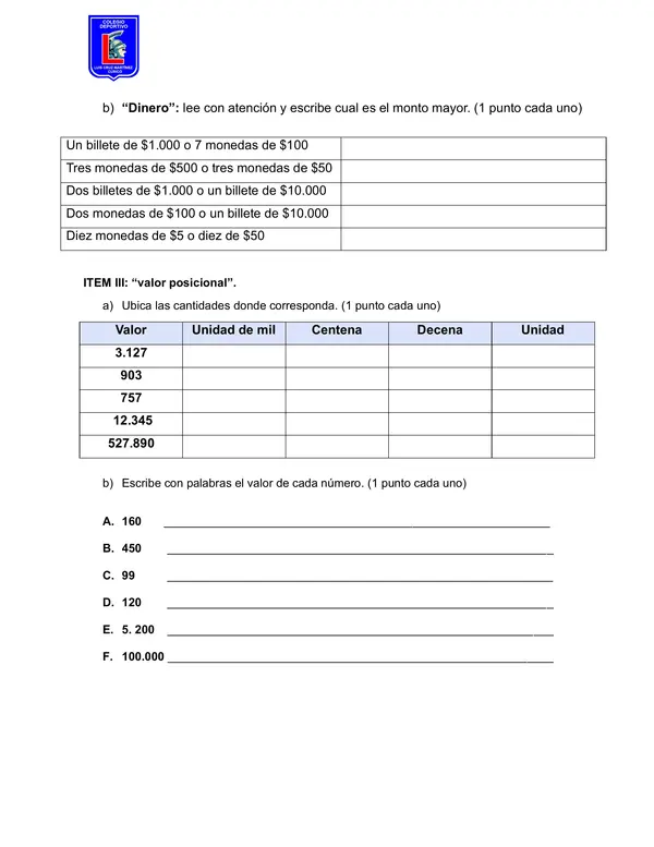 Evaluación de matemáticas