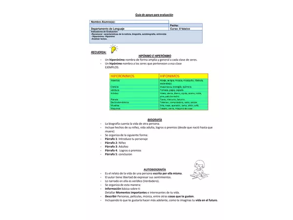 Guía de estudio Lenguaje sexto básico