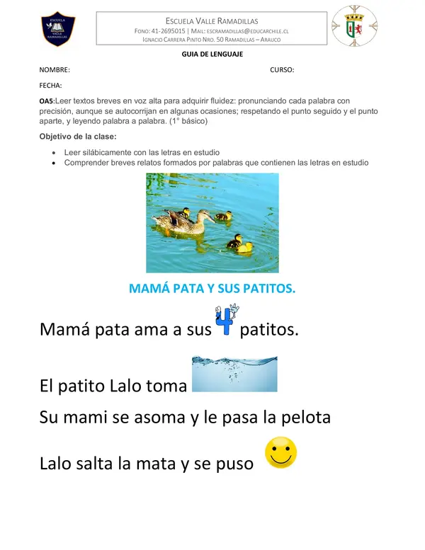 Guía evaluada LECTURA SILÁBICA 1° Básico