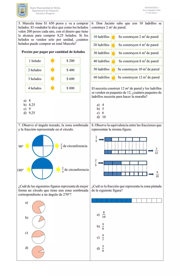 Evaluación diagnóstica - Matemática (6° año básico)