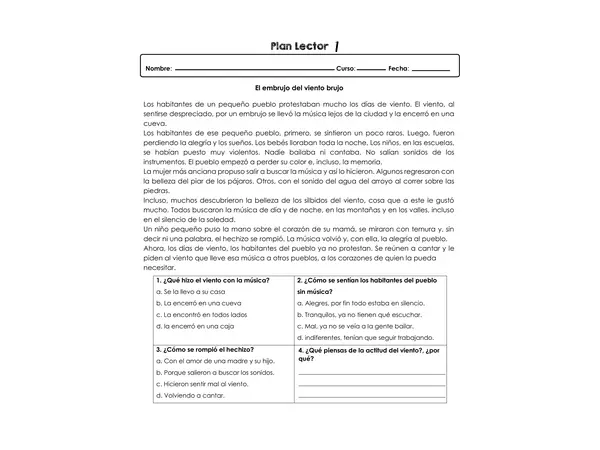 Plan lector 4° básico