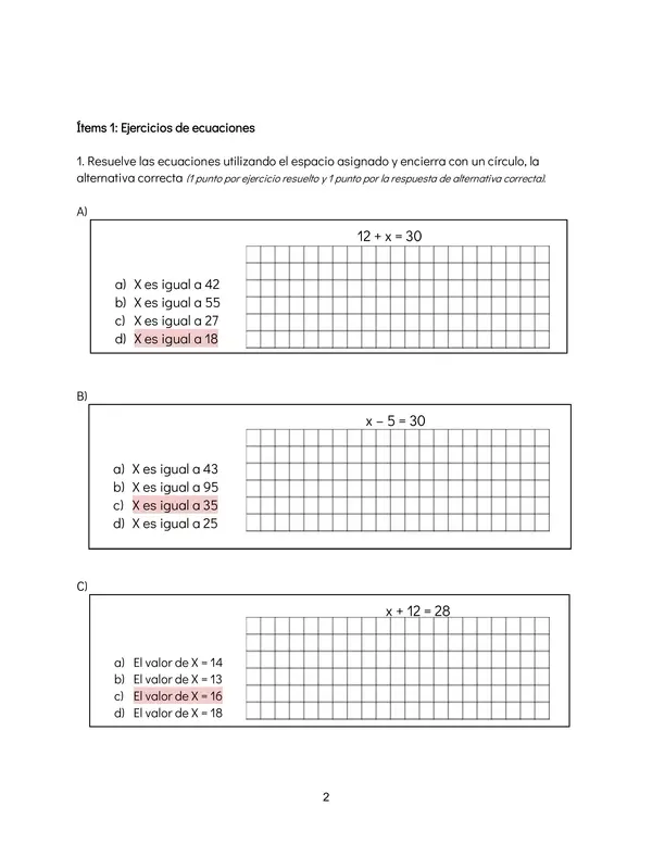 Evaluación de ecuaciones de primer grado