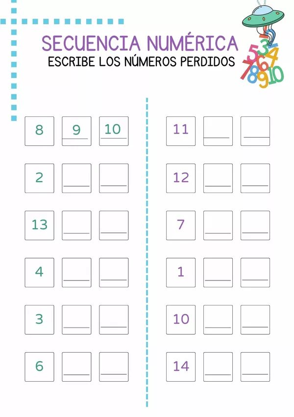 Secuencia numérica 1 al 16