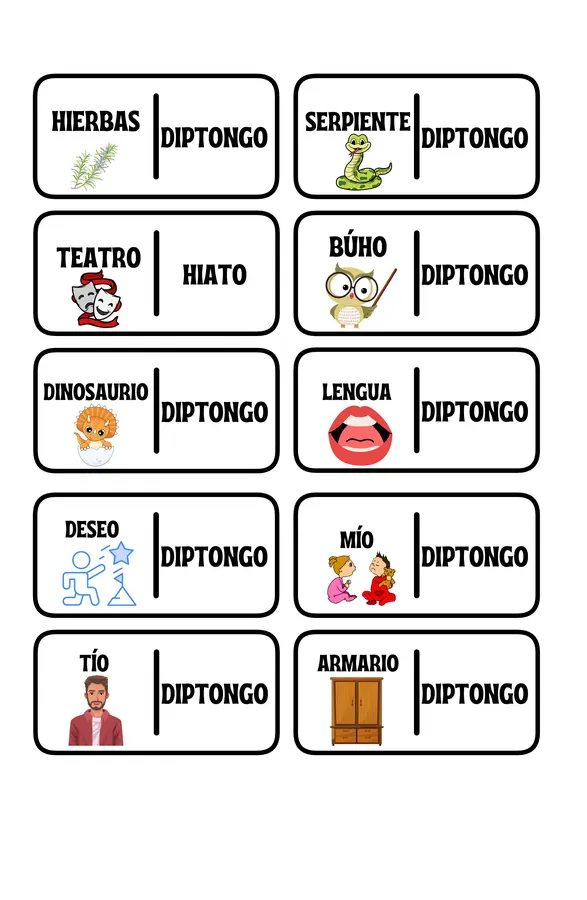 Bingo de hiatos y diptongos
