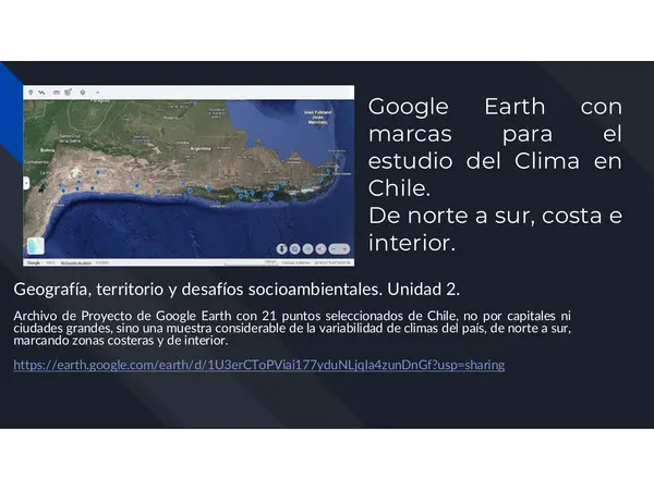 Google Earth con marcas para el estudio del Clima en Chile. 