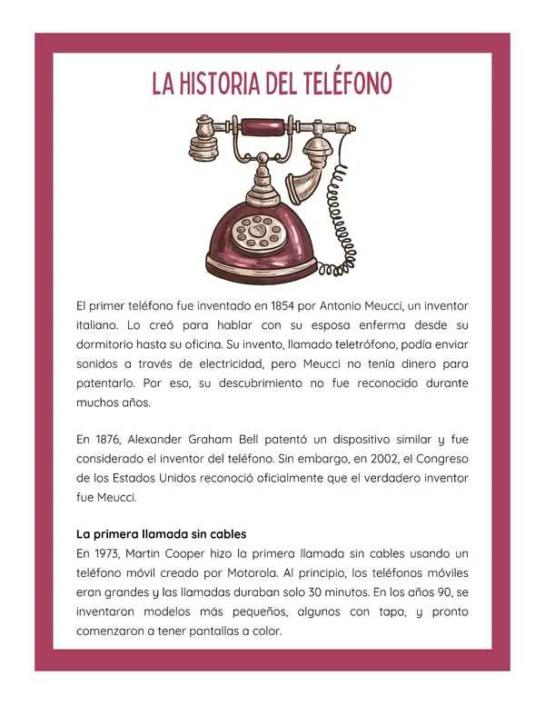 Comprensión lectora: Artículo informativo - La historia del teléfono