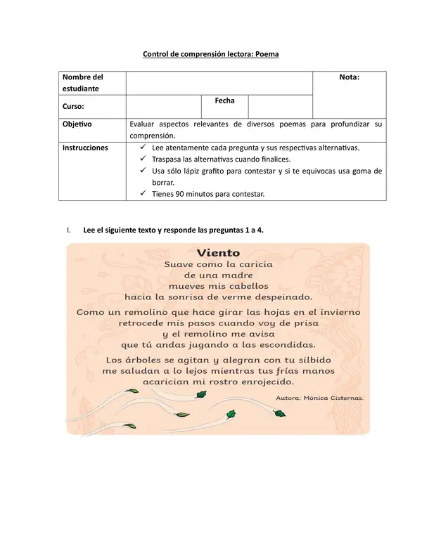 Evaluación de Poemas – 5° Básico