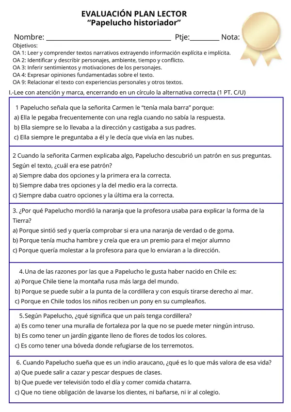 Prueba Papelucho Historiador