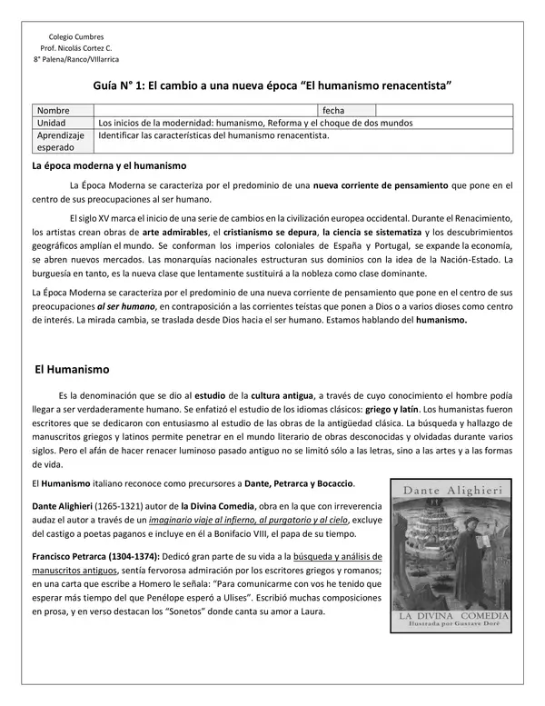 Guía N° 1: El cambio a una nueva época “El humanismo renacentista”