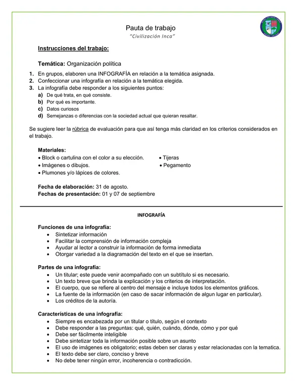 EVALUACIÓN – INFOGRAFÍA “Vida en el Imperio Inca”