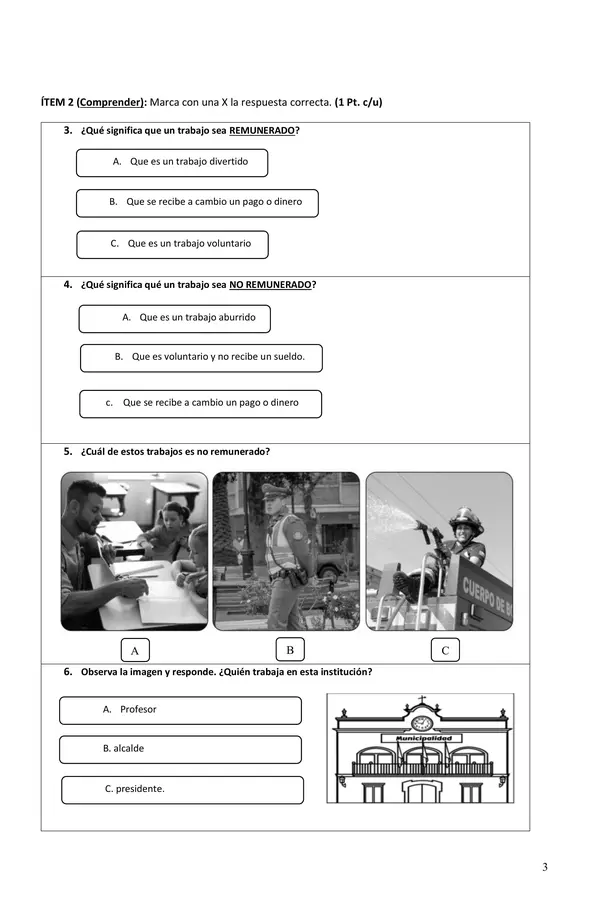 Evaluación oficios, trabajos y productos