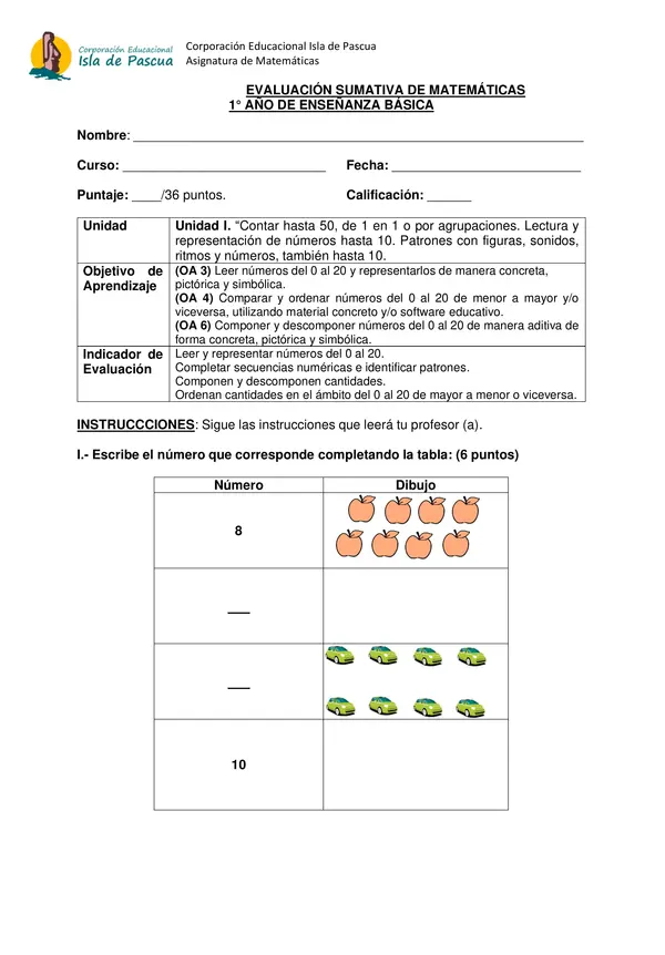 Evaluación matemáticas 