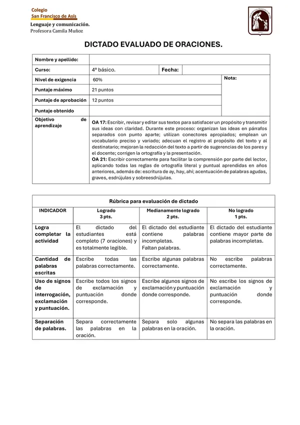 Formato dictado de oraciones.