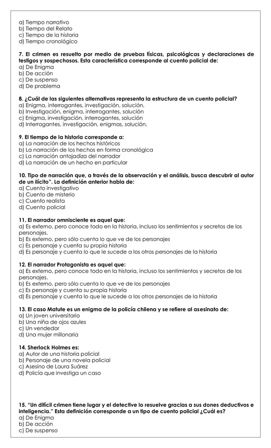 Prueba 8° básico - Lengua y literatura Unidad III"RELATOS DE MISTERIOS" opción2