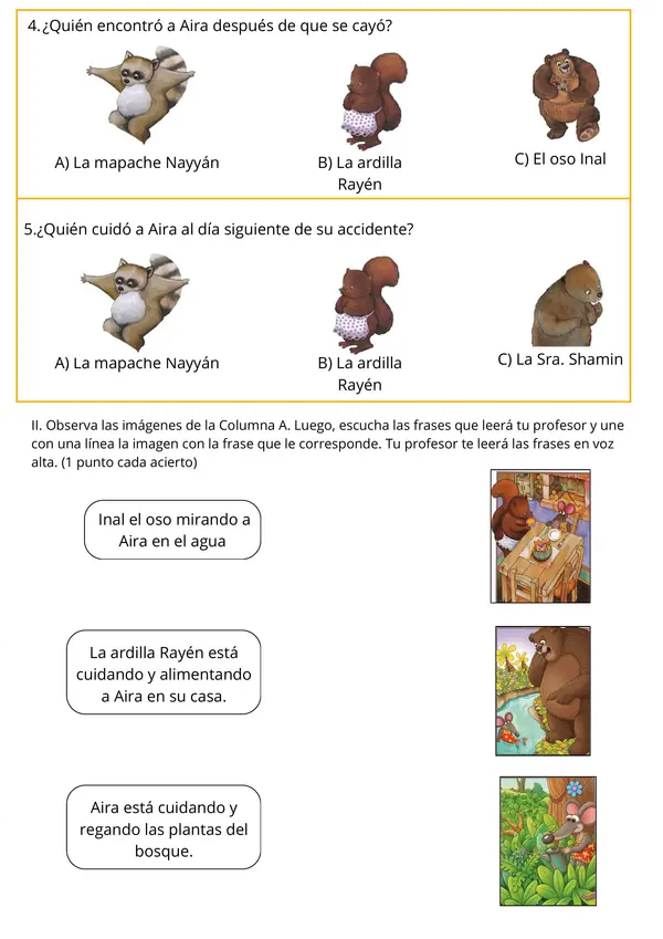 Evaluación Plan Lector "Amigos en el bosque" 