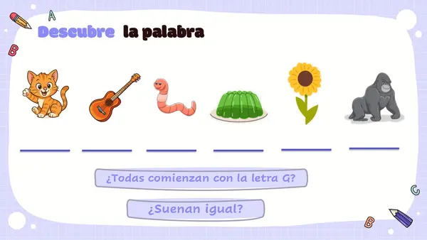 uso de las sílabas ga, go ,gu, gue, gui, ge, gi